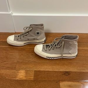 Beige leather & suede converse high tops